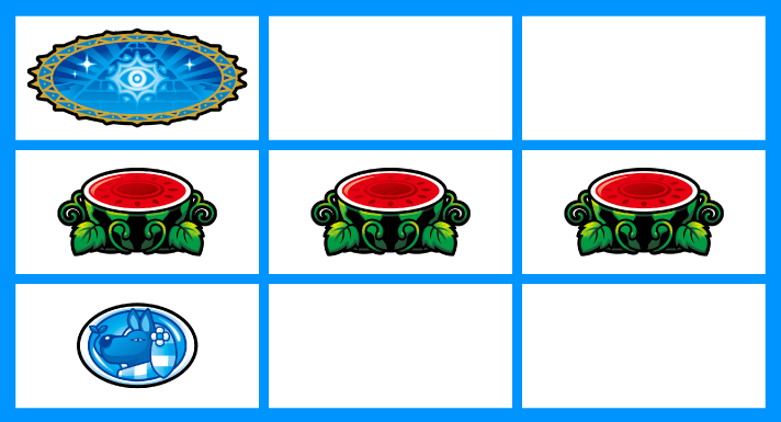 クレアの秘宝伝～はじまりの扉と太陽の石～ボーナストリガーver.　滑りスイカ　左リール上段ピラミッド図柄　平行スイカ揃い