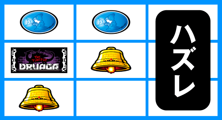 スマスロ/SLOT ドルアーガの塔　リーチ目　左リールBAR付近　上段リプレイ・右上がりベルテンパイハズレ