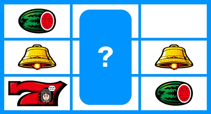 スマスロ/SLOT ドルアーガの塔　リーチ目　左リール赤7付近　右下がりスイカテンパイ