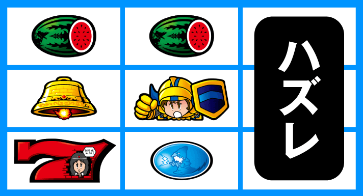 スマスロ/SLOT ドルアーガの塔　リーチ目　左リール赤7狙い　中リールスイカ＋ギル停止時　上段スイカテンパイハズレ