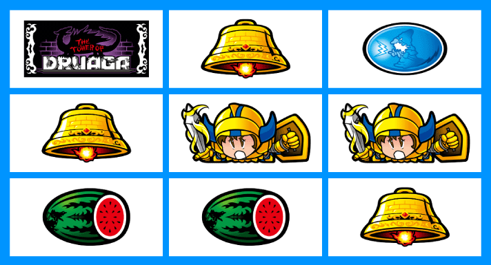 スマスロ/SLOT ドルアーガの塔　リーチ目　リールスイカ付きギル停止　下段スイカテンパイハズレ