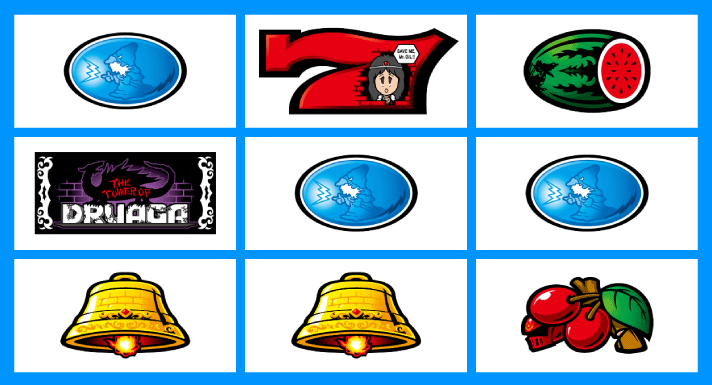 スマスロ/SLOT ドルアーガの塔　左リールリプレイ・BAR・ベル　中リール赤7・リプレイ・ベル　右リールスイカ・リプレイ・チェリー　ハズレ目