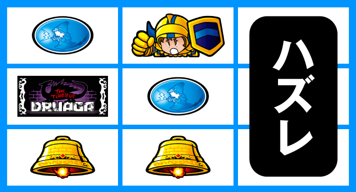 スマスロ/SLOT ドルアーガの塔　リーチ目　左リールBAR中段・中リール上段スイカなしギル停止　