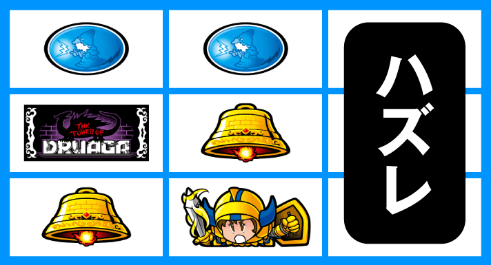 スマスロ/SLOT ドルアーガの塔　リーチ目　左リール中段BAR・中リール下段スイカなしギル停止　