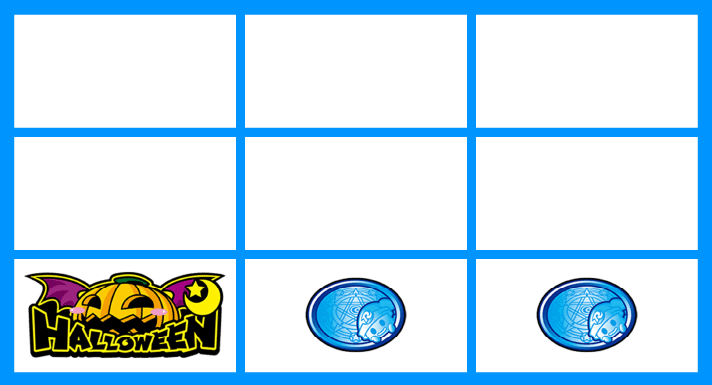 マジカルハロウィン ボーナストリガー　各小役の停止形　チェリー　2枚払い出し　下段カボチャ・リプレイ・リプレイ