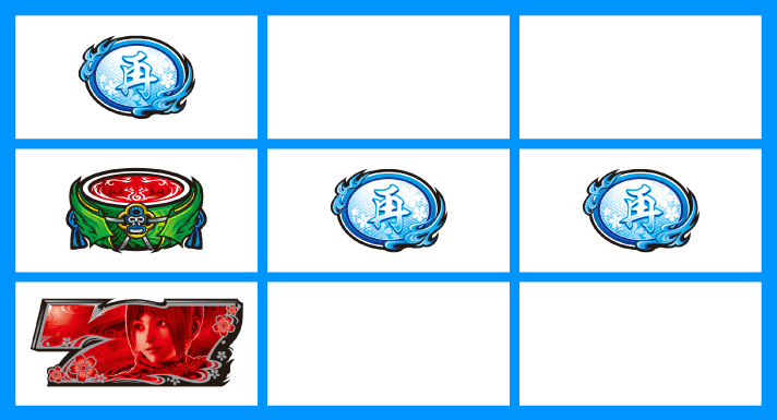 スマスロ 新鬼武者3　弱チェリーの停止形　1枚払い出し　左リール下段赤7停止　中段スリリ