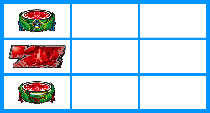 スマスロ 新鬼武者3　リーチ目の停止形　リプレイフラグ　左リールスイカ・赤7・スイカ