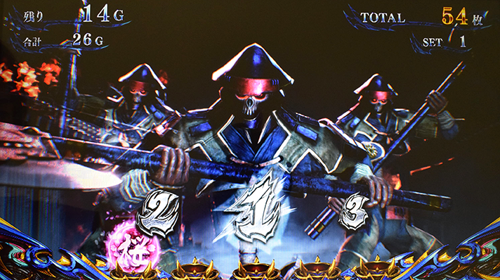 スマスロ 新鬼武者3 AT「蒼剣ラッシュ」中演出 斧足軽押し順ナビ