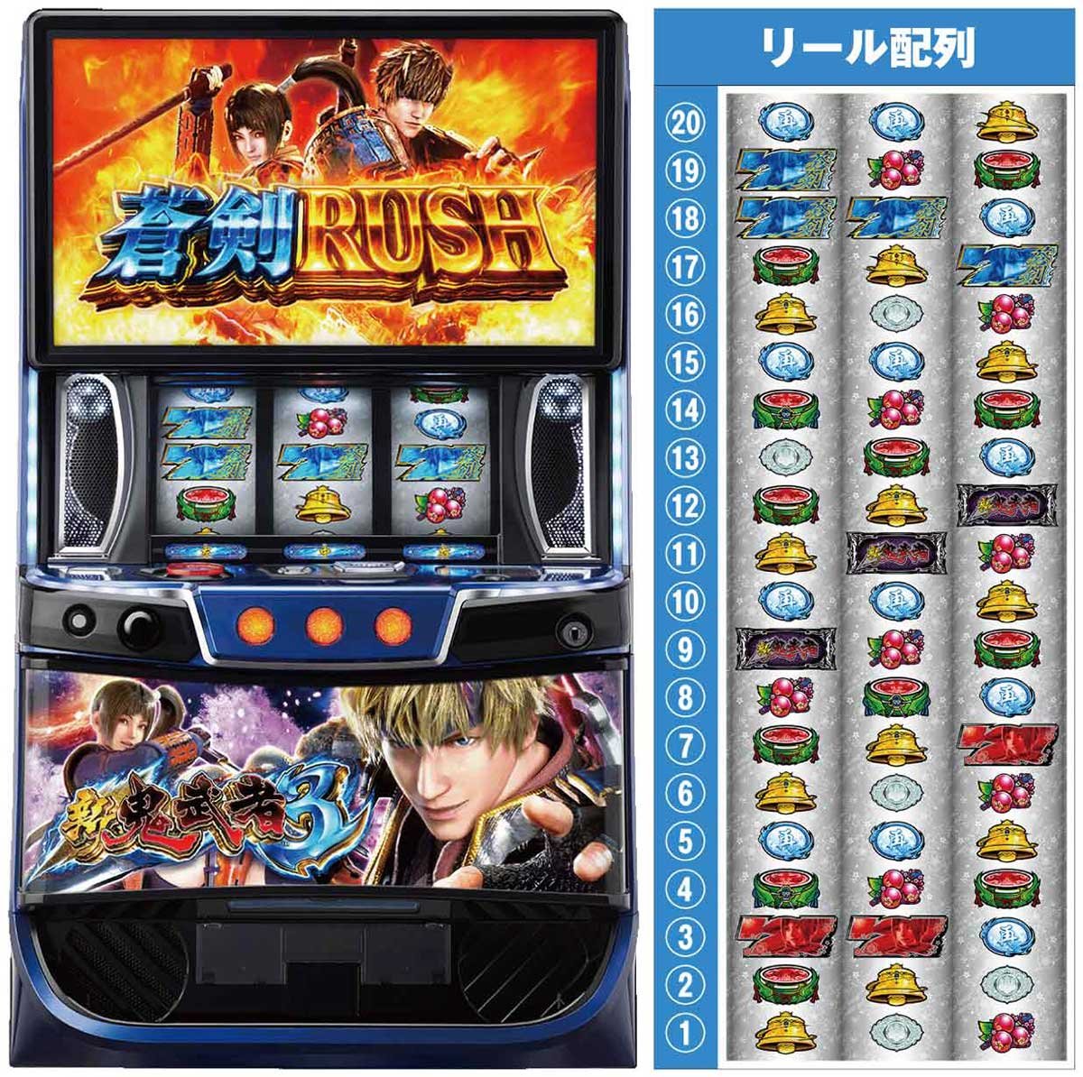 スマスロ 新鬼武者3　筐体　リール配列