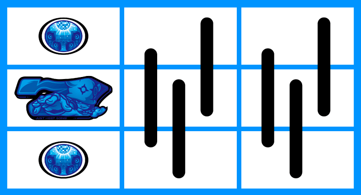 SHAKE BONUS TRIGGER　リーチ目　左リールリプレイ・青7・リプレイ停止