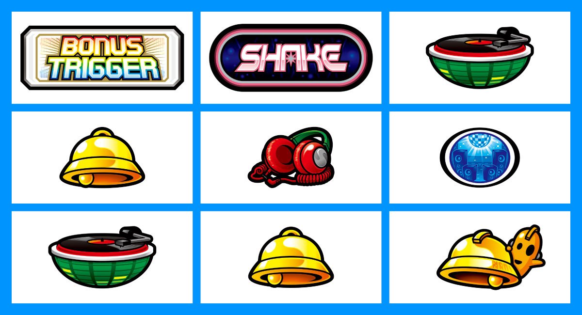 SHAKE BONUS TRIGGER　特殊役の停止形　特殊役H　中段ベル、チェリー、リプレイ