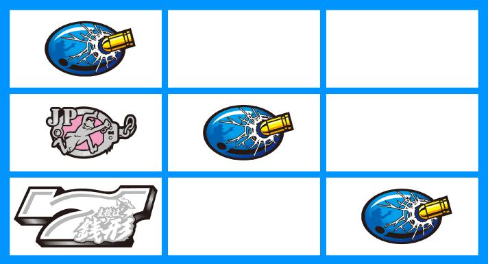 L主役は銭形5　各小役の停止形　プラム　右下がりプラム揃い