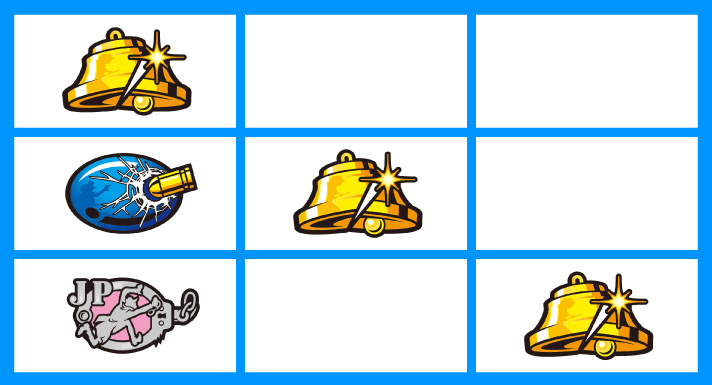 L主役は銭形5　各小役の停止形　ベル　右下がりベル揃い