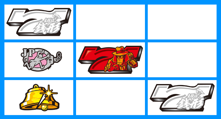 L主役は銭形5　各小役の停止形　デカ目　シンボル一直線