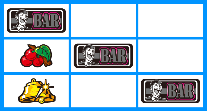 L主役は銭形5　各小役の停止形　デカ目　中段チェリー　BAR揃い