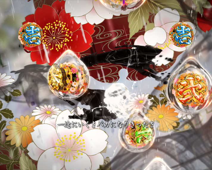 e花の慶次～黄金の一撃　リーチ演出・信頼度共通　風流リーチ　涙響