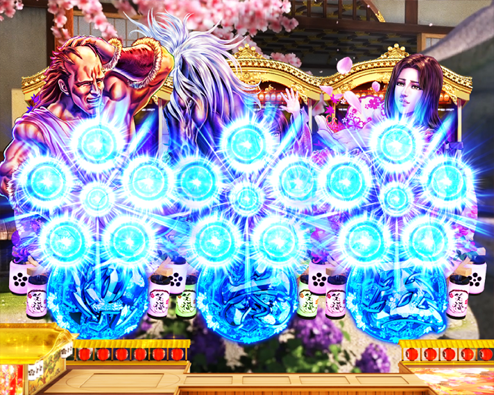 e花の慶次~黄金の一撃 通常時のカスタム機能 先読みチャンス 先読み予告・家紋