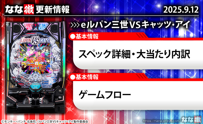 eルパン三世VSキャッツアイ　演出情報　スペック　更新情報の概要