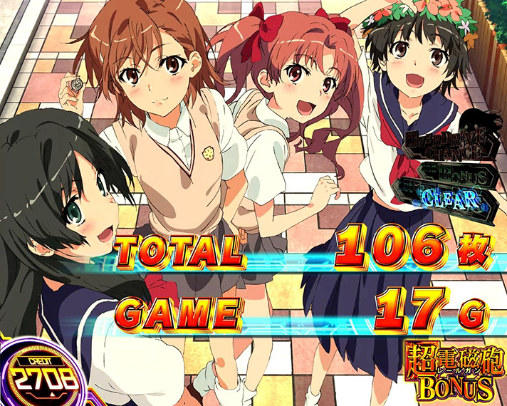 スマスロ とある科学の超電磁砲2　AT終了画面　【⼤切な友達A】 御坂美琴・白井黒子・ 初春飾利・佐天涙子