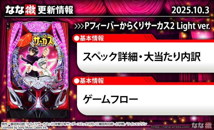 Pフィーバーからくりサーカス2 Light ver.　演出情報スペック　更新情報の概要