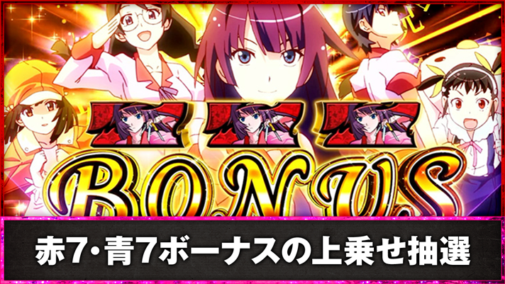 スマスロ 化物語　赤7・青7ボーナスの上乗せ抽選　赤7ボーナス確定画面