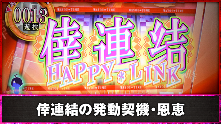 スマスロ 化物語　倖連結の発動契機・恩恵　倖連結（ハッピーリンク）発動画面