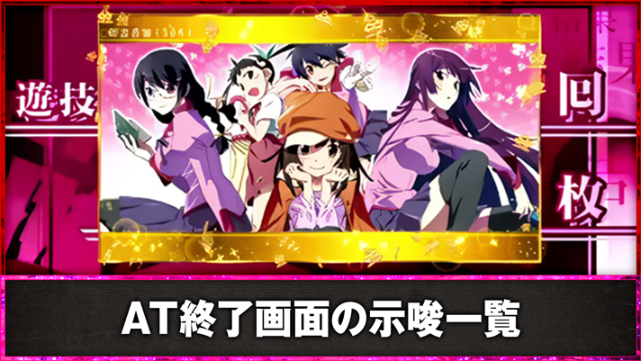 スマスロ 化物語　AT終了画面の示唆一覧　AT終了画面　一枚絵　ヒロイン集合 （初代のヒロインパネル）