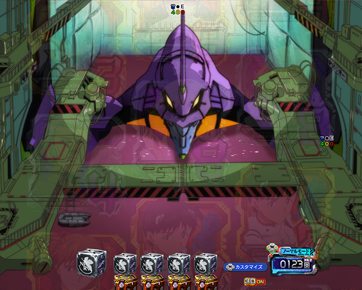 e 新世紀エヴァンゲリオン 〜はじまりの記憶〜　リーチ前予告　信頼度　格納庫背景