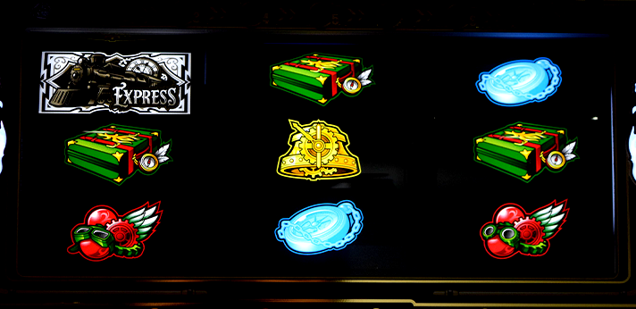 バーニングエクスプレス　通常時の演出モード・法則の概要　演出　遅れ　筐体リール部チェリー停止画面