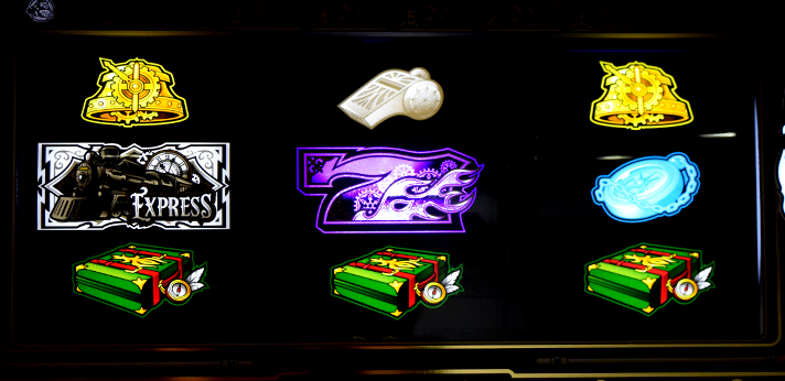 バーニングエクスプレス　通常時の演出モード・法則の概要　警笛音　筐体リール部スイカ停止