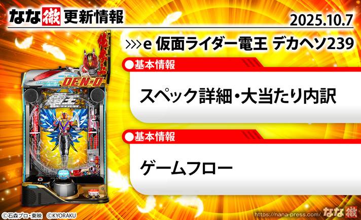 e 仮面ライダー電王 デカヘソ239　演出情報　スペック　更新情報の概要