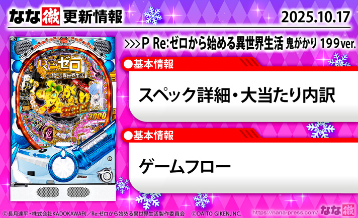 P Re：ゼロから始める異世界生活 鬼がかり199Ver.　演出情報　更新情報の概要