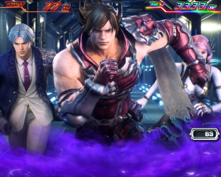 スマスロ鉄拳6 AT中 デビルラッシュ高確 ラースステージ液晶画面 紫のモヤ出現時