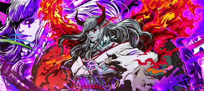 スマスロ鉄拳6 初当たりボーナス・AT終了画面 デビル一美 紫背景