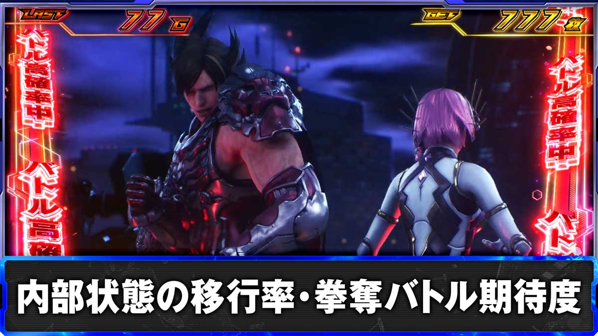 スマスロ鉄拳6　内部状態の移行率・拳奪バトル期待度　AT中　バトル高確率中（赤）