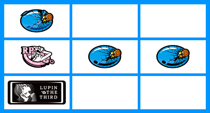 L不二子BT　リーチ目　左リール下段BAR停止　中段リプ・プラム・プラム