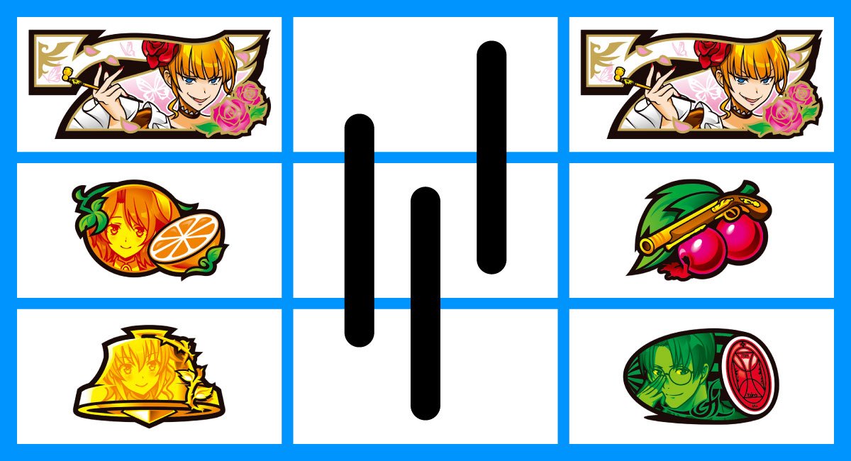 Lパチスロうみねこのなく頃に2　特殊出目　順ハサミ同色テンパイ　上段白7