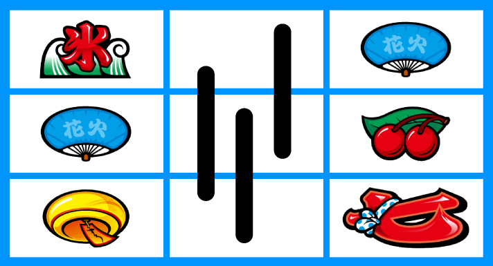 スマスロ ハナビ　2リール確定目　左リール氷リプレイ風鈴　右リールリプレイチェリー赤7