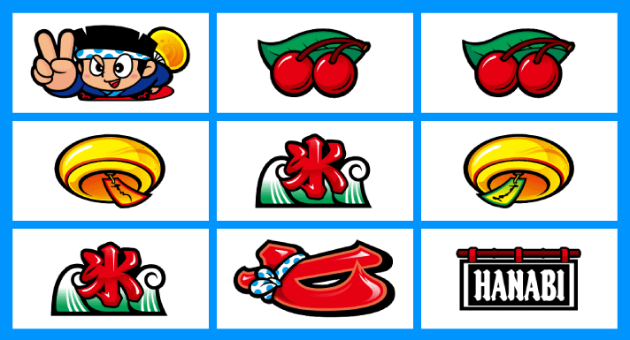 スマスロ ハナビ　順押し単ドン狙い　リーチ目　上段ドン・チェリー・チェリー