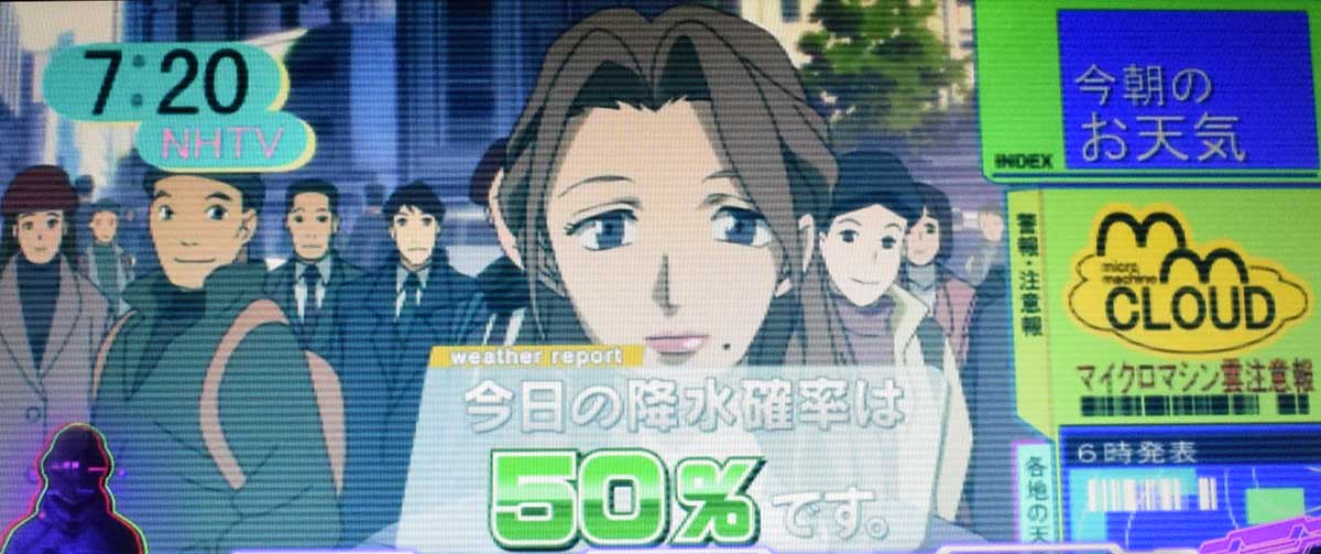 スマスロ 攻殻機動隊　ラッフィングマンルーム中　天気予報演出　50％（緑文字）