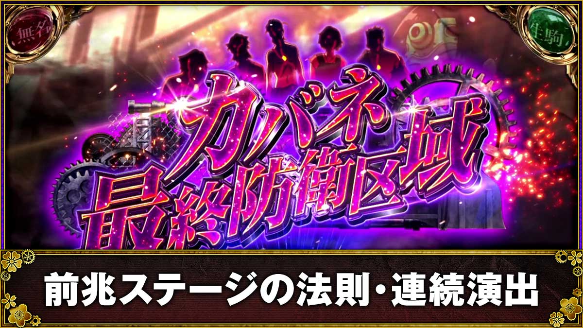 スマスロ 甲鉄城のカバネリ 海門（うなと）決戦　ボーナス前兆　カバネ最終防衛区域　移行画面