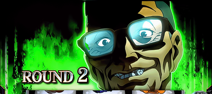 L範馬刃牙　ラウンド開始画面　渋川剛気　緑背景＋キャラアップ