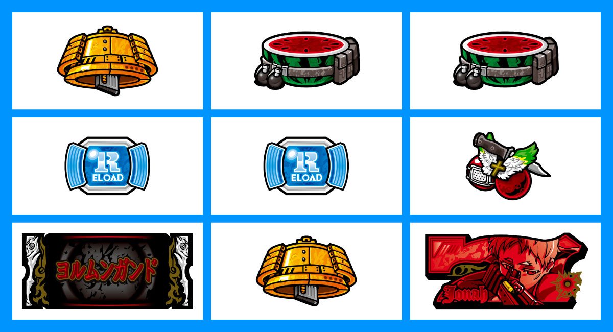 スマスロヨルムンガンド　各小役の停止形　リーチ目　リリチェ+下段赤7