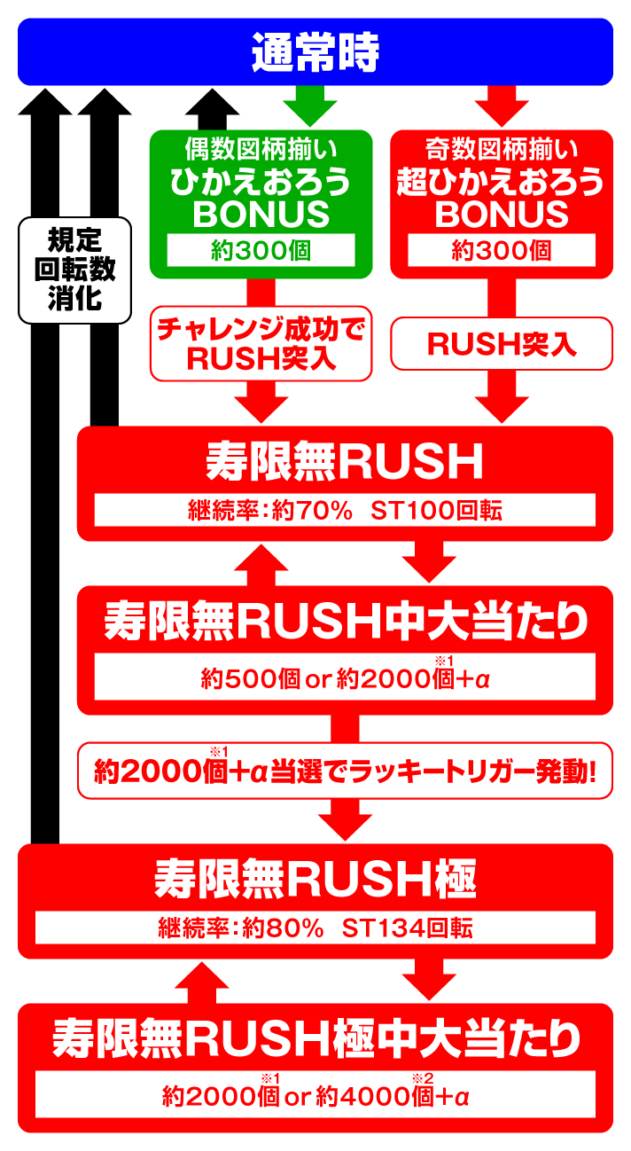 P 黄門ちゃま寿限無 LLサイズ259ver. /99ver. 【甘デジ】ゲームフローの詳細