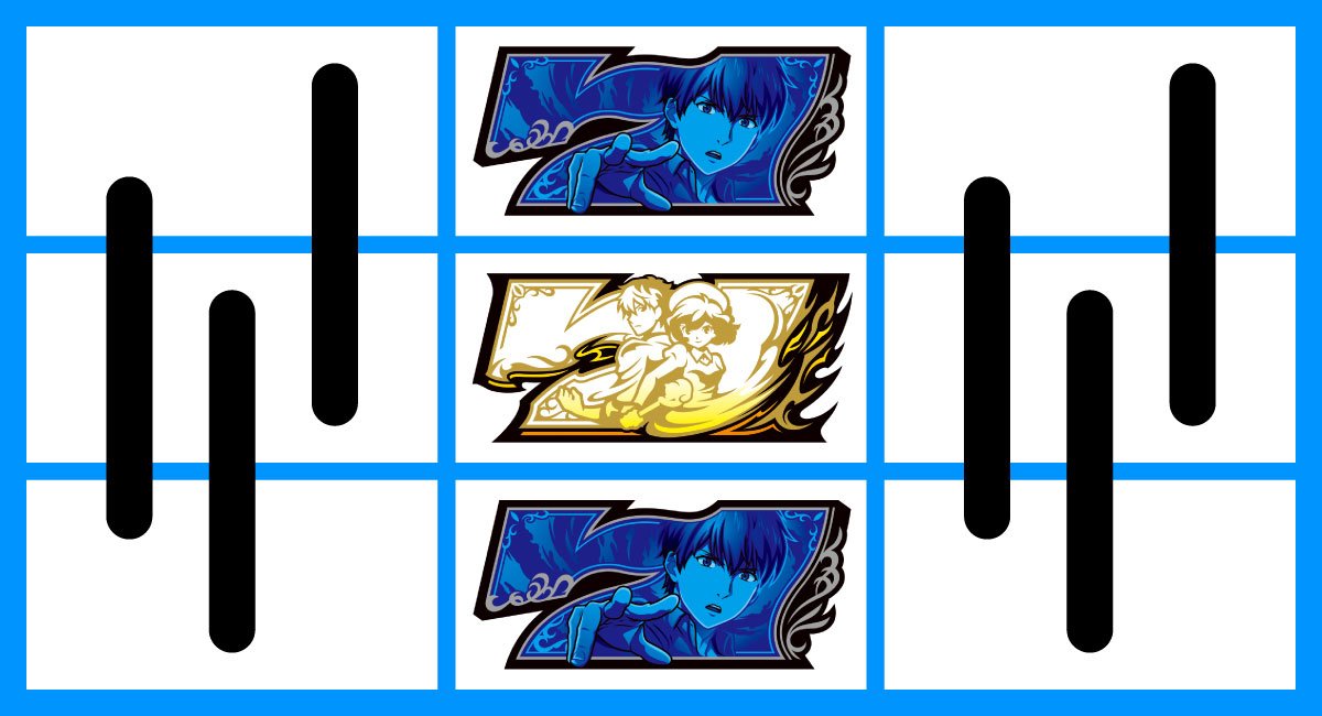 L虚構推理　未来決定　青7/白7を狙え発生時の中リール停止形　3連7停止