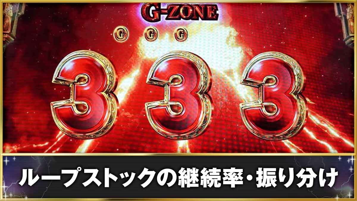 スマスロ ミリオンゴッド-神々の軌跡-　ループストックの継続率・振り分け　G-ZONE中　GG引き戻し