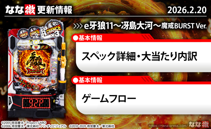 e牙狼11-冴島大河- 魔戒BURST Ver. 更新情報の概要