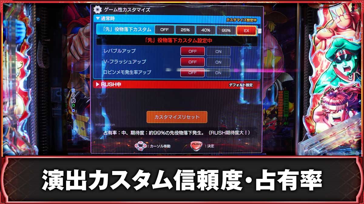 eフィーバーキン肉マン　演出カスタム機能の詳細　信頼度・占有率