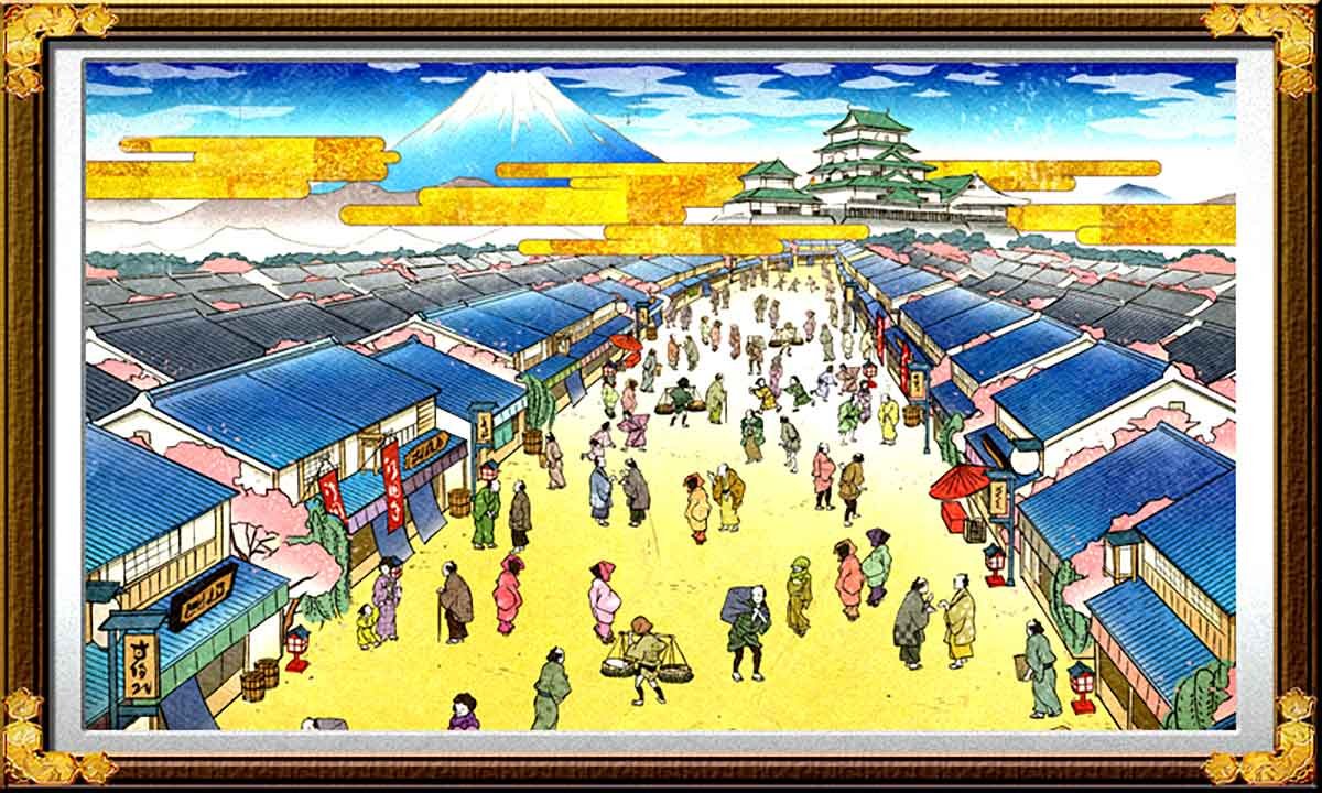 真打 吉宗　サブ液晶　浮世絵　城下町（昼）