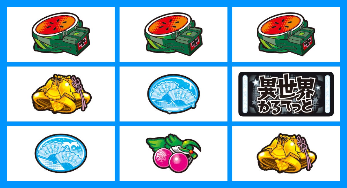 A-SLOT+ 異世界かるてっと BT　小役の停止形　強スイカ